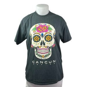Tropical Relax Women's Black Mexico Skull Cancun Short Sleeve T Shirt Tee Top L
